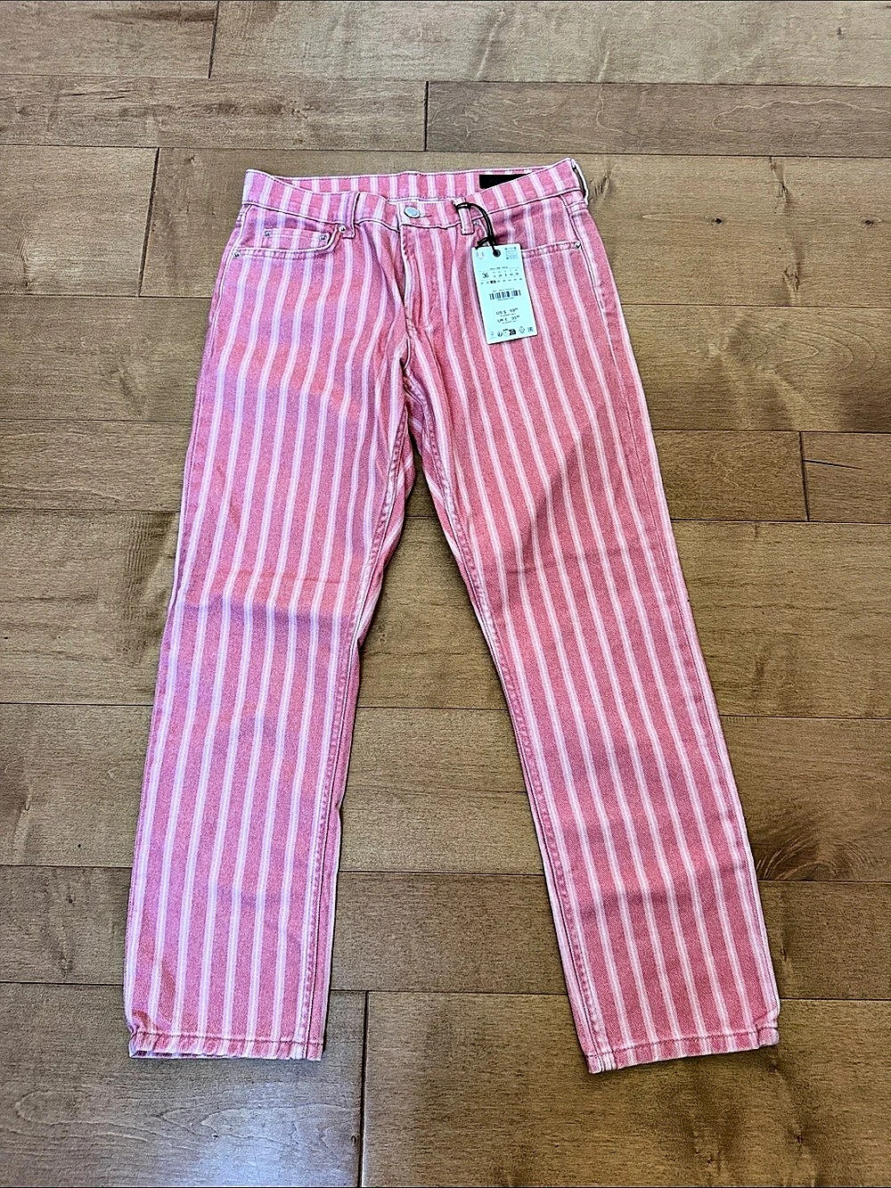 ZARA Striped Straight Leg Jeans in Pink & White Size US 4 NWT